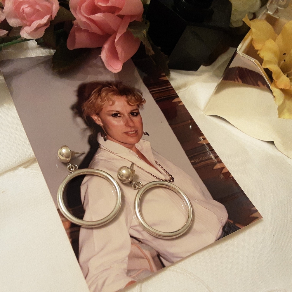 Vintage Solid 925 Sterling Silver Dangle Post Ear… - image 2